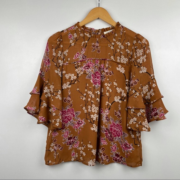 Monteau Tops - Monteau Brown Fall Top Bell Sleeve S